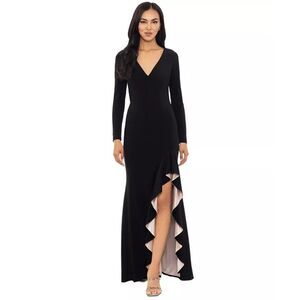XSCAPE Women's Long-Sleeve Draped Contrast-Slit Dress Size 6 NWT